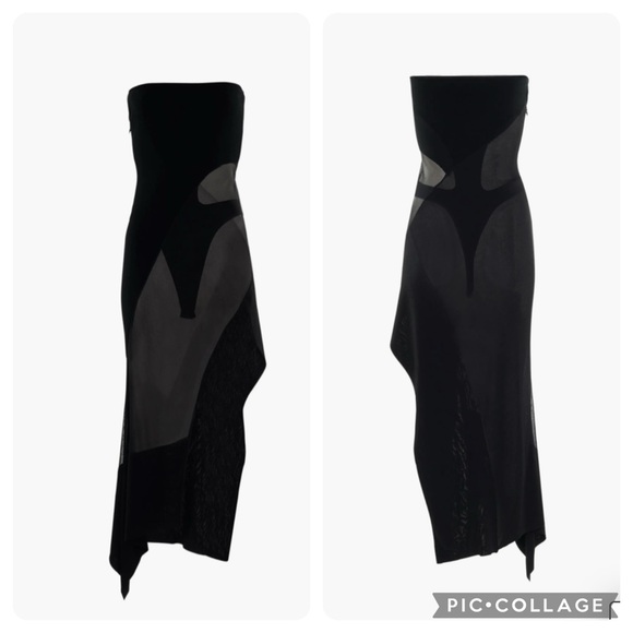 Mugler Illusion Asymmetrical cut out Panel Strapless mesh mixed media dress M - Picture 17 of 17
